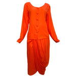 Allison Goulard 1980's Bright Orange Cotton Skirt Ensemble
