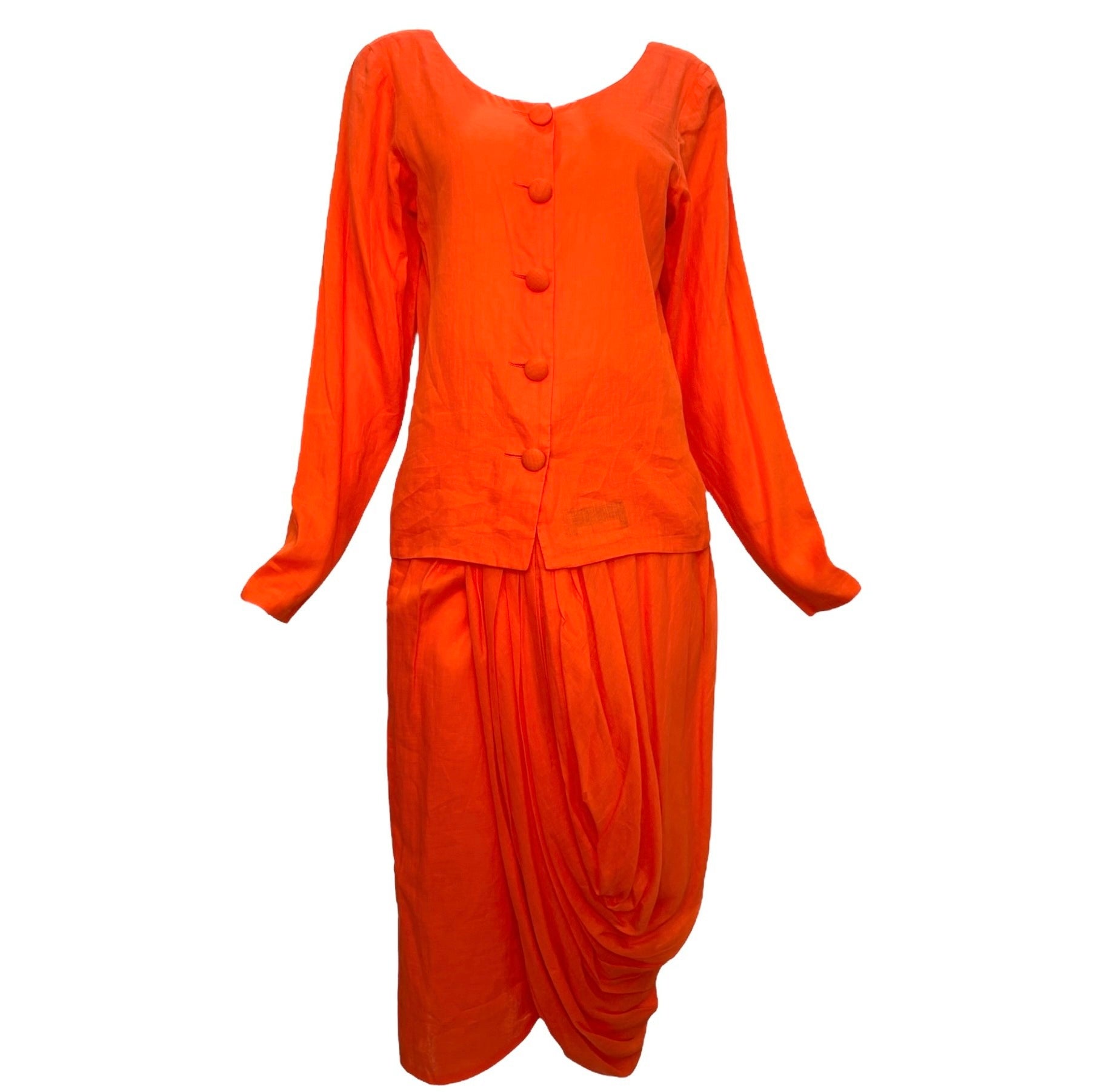 Allison Goulard 1980's Bright Orange Cotton Skirt Ensemble