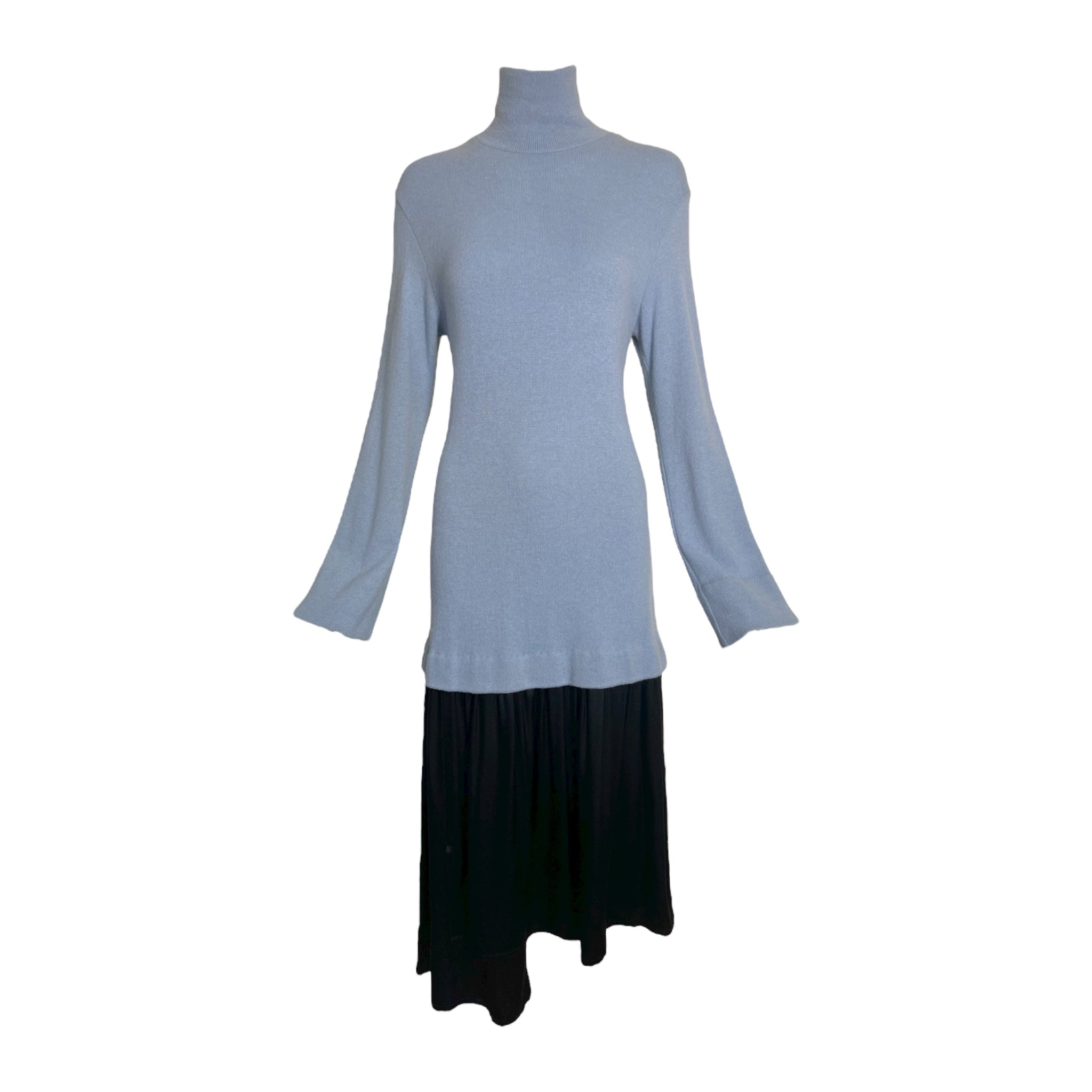 Yohji Yamamoto 1990's Layered Light Blue Sweater and Black Collared Silk Slip Dress, 2