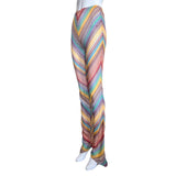 Missoni S/S 1997 Striped Fringed 3 Piece Knit Rayon Ensemble, pants slight side