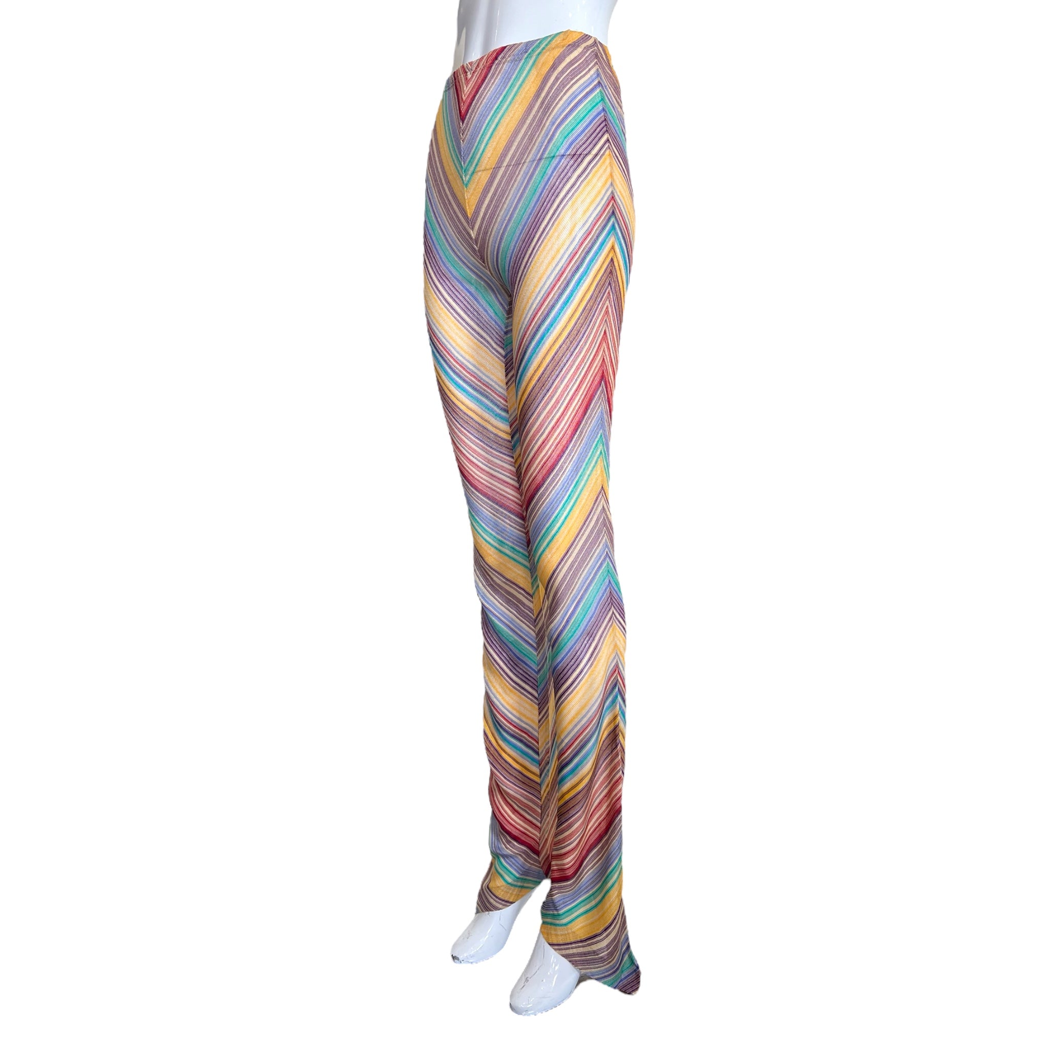 Missoni S/S 1997 Striped Fringed 3 Piece Knit Rayon Ensemble, pants slight side