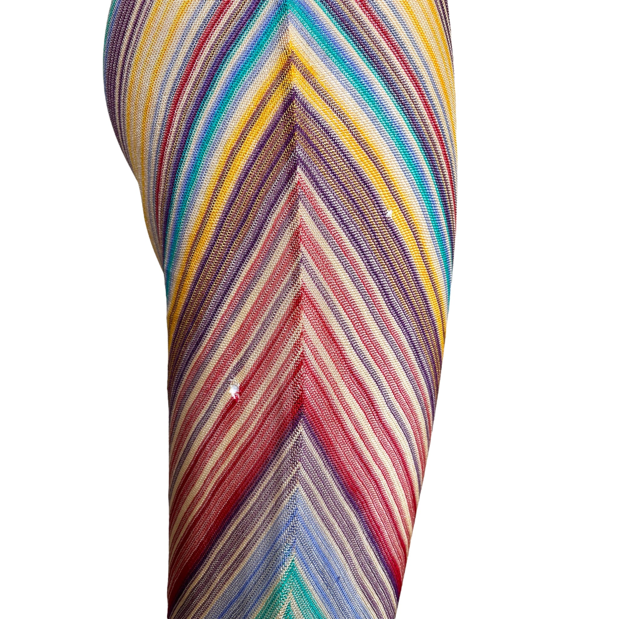 Missoni S/S 1997 Striped Fringed 3 Piece Knit Rayon Ensemble, moth holes