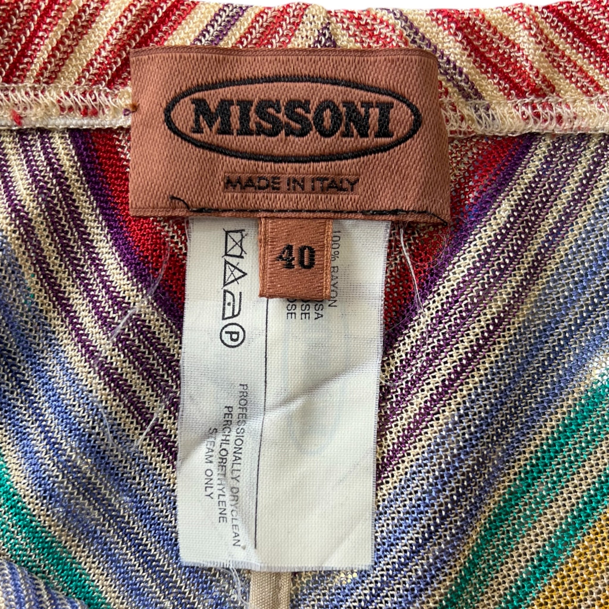 Missoni S/S 1997 Striped Fringed 3 Piece Knit Rayon Ensemble, label 2