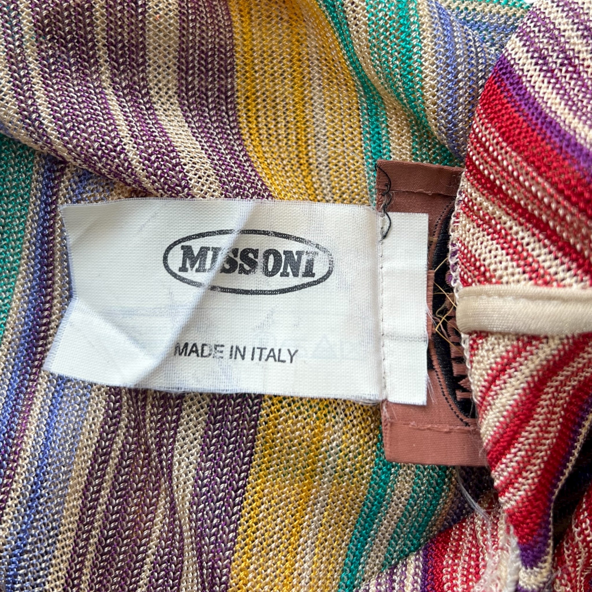 Missoni S/S 1997 Striped Fringed 3 Piece Knit Rayon Ensemble, label 3