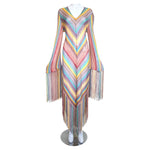 Missoni S/S 1997 Striped Fringed 3 Piece Knit Rayon Ensemble, front