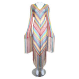 Missoni S/S 1997 Striped Fringed 3 Piece Knit Rayon Ensemble, front