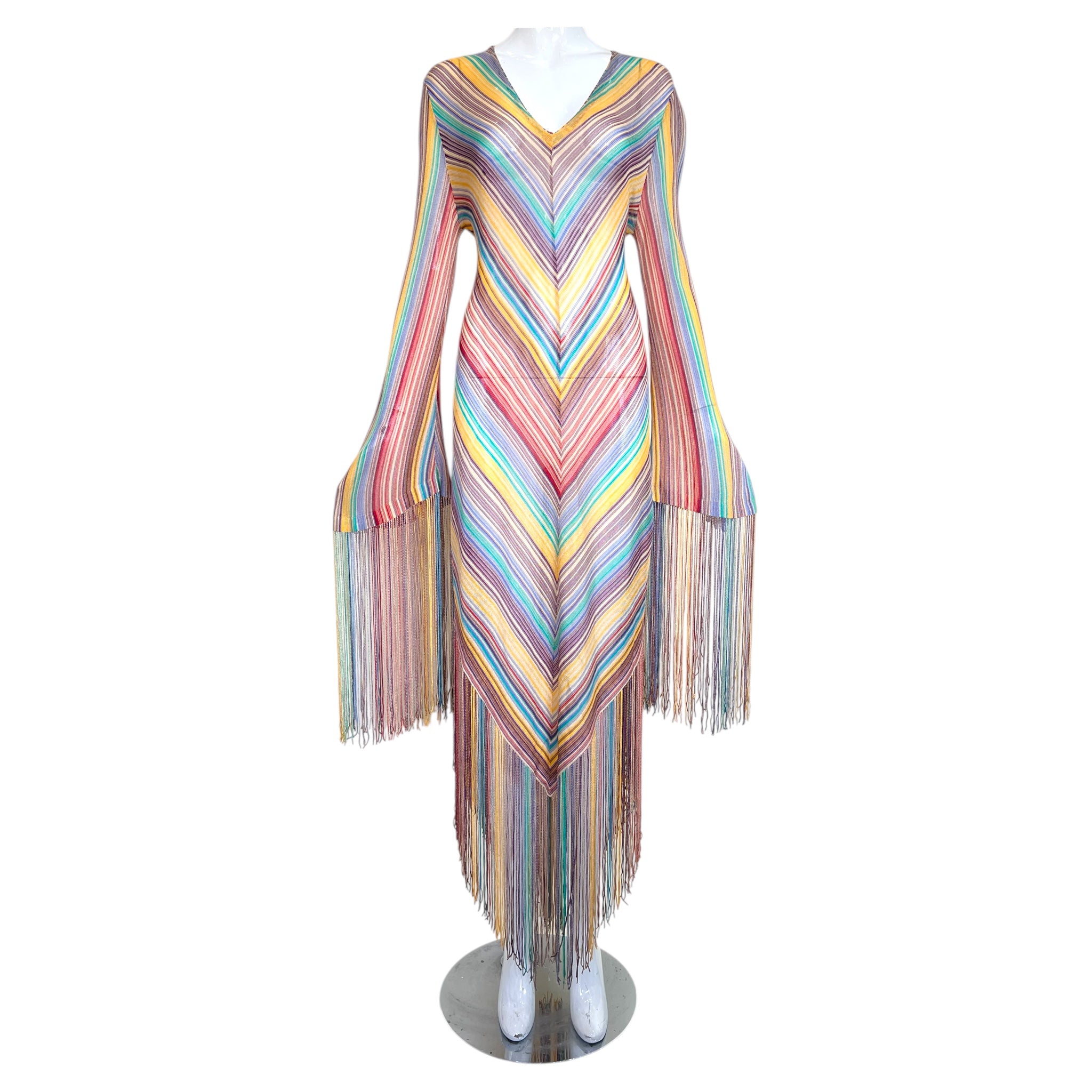 Missoni S/S 1997 Striped Fringed 3 Piece Knit Rayon Ensemble, front