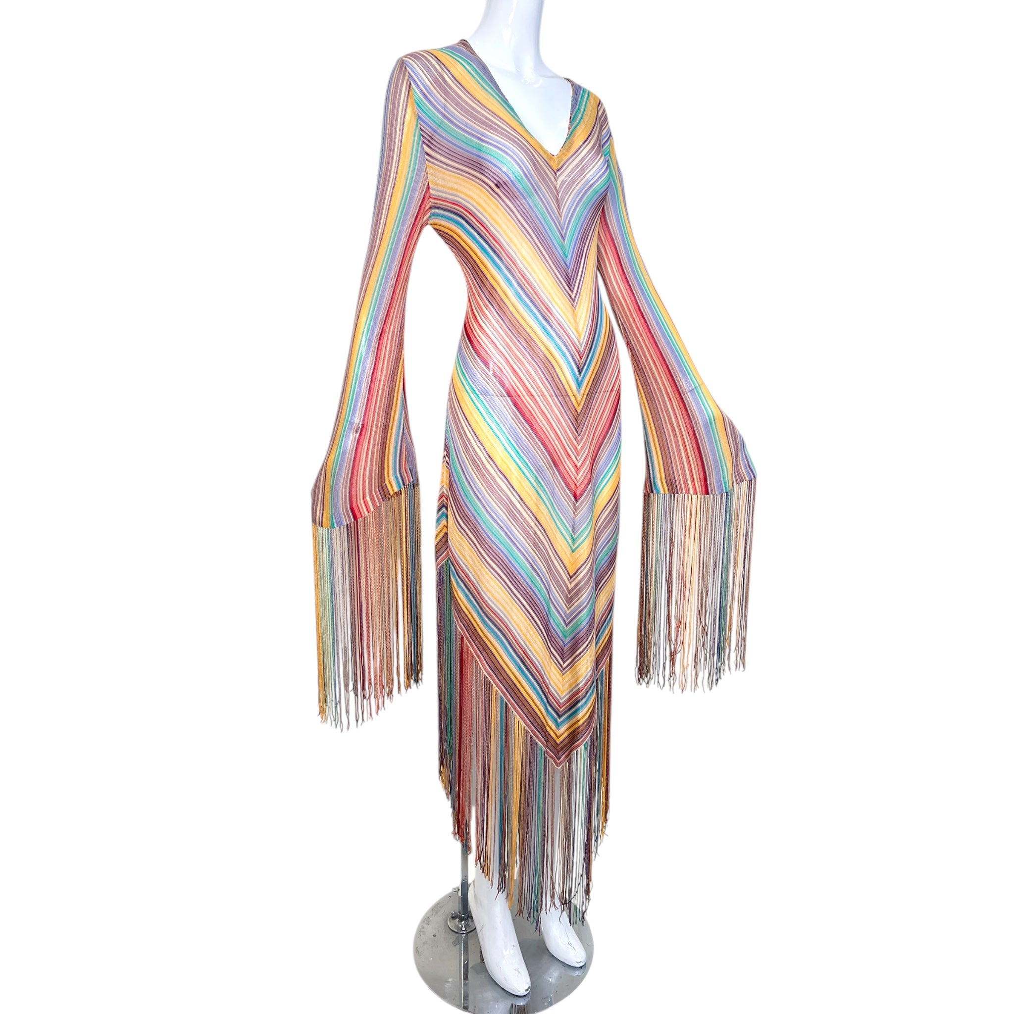 Missoni S/S 1997 Striped Fringed 3 Piece Knit Rayon Ensemble, slight side 3