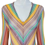 Missoni S/S 1997 Striped Fringed 3 Piece Knit Rayon Ensemble, neckline