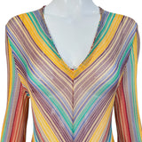 Missoni S/S 1997 Striped Fringed 3 Piece Knit Rayon Ensemble, neckline