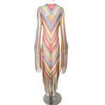 Missoni S/S 1997 Striped Fringed 3 Piece Knit Rayon Ensemble, back no belt