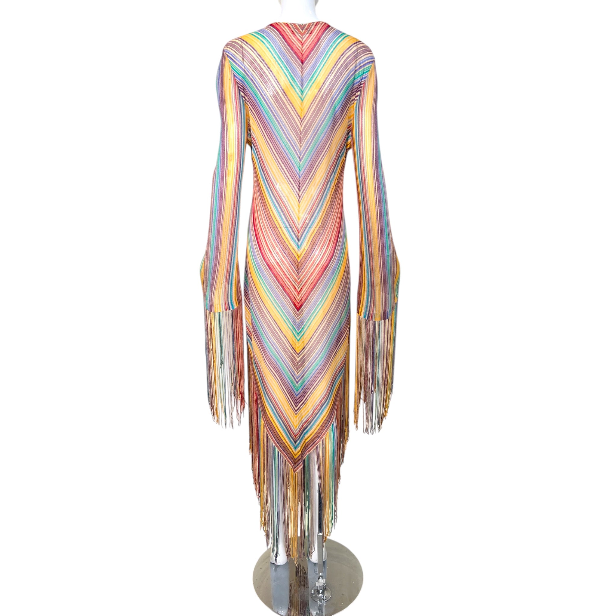 Missoni S/S 1997 Striped Fringed 3 Piece Knit Rayon Ensemble, back no belt