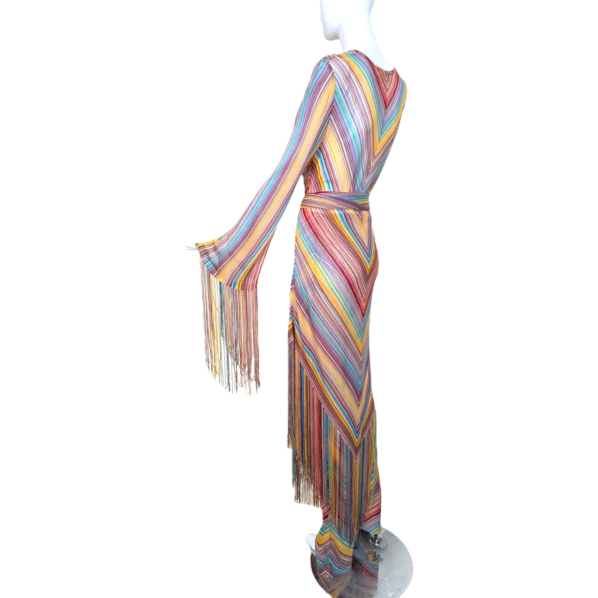 Missoni S/S 1997 Striped Fringed 3 Piece Knit Rayon Ensemble, side back