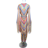 Missoni S/S 1997 Striped Fringed 3 Piece Knit Rayon Ensemble, back