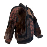 KOOS Couture Brown Fur Patchwork Fur Bomber Coat, side 2