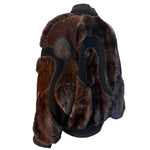 KOOS Couture Brown Fur Patchwork Fur Bomber Coat, back side view