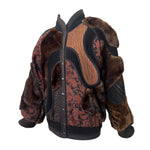 KOOS Couture Brown Fur Patchwork Fur Bomber Coat, side