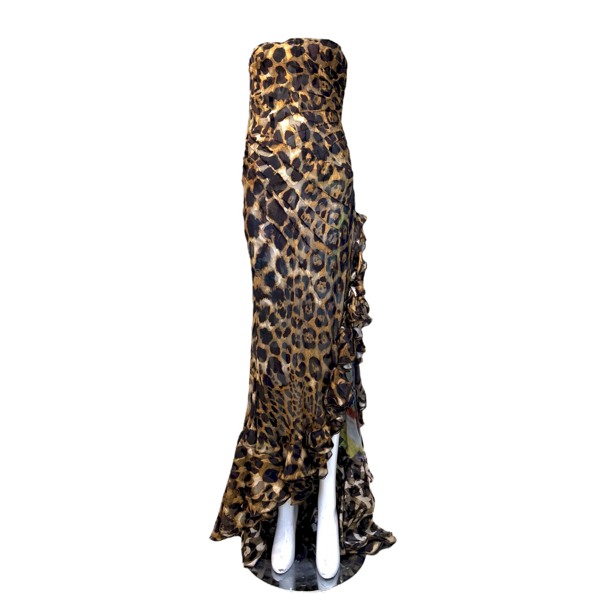Raniero Gattinoni 1990s Leopard Print Strapless Chiffon Gown