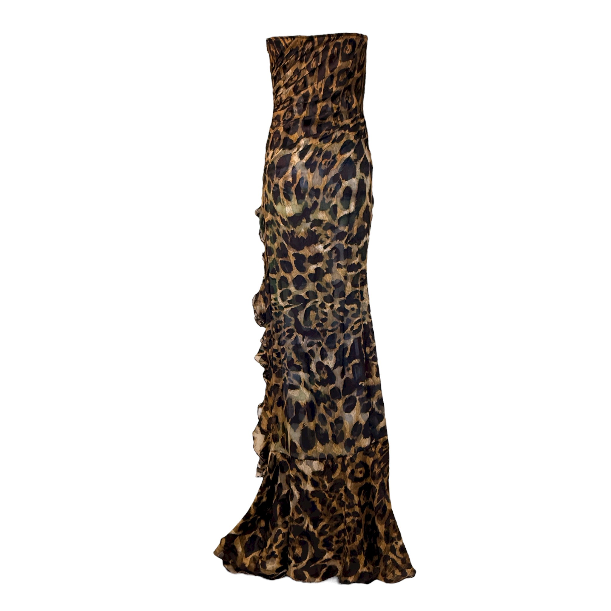Raniero Gattinoni 1990s Leopard Print Strapless Chiffon Gown, back