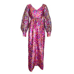 1960's Psychedelic Pink Floral Brocade Bishop Sleeve Gown