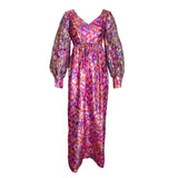 1960's Psychedelic Pink Floral Brocade Bishop Sleeve Gown