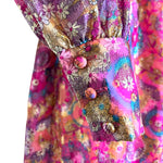 1960's Psychedelic Pink Floral Brocade Bishop Sleeve Gown, cuff