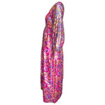 1960's Psychedelic Pink Floral Brocade Bishop Sleeve Gown, side 2