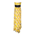 Yellow Ikat Print Chiffon Strapless Maxi Dress, back