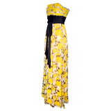 Yellow Ikat Print Chiffon Strapless Maxi Dress, side