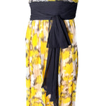 Yellow Ikat Print Chiffon Strapless Maxi Dress, skirt