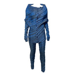 Issey Miyake Y2K Blue Pleated Top and Pant Set