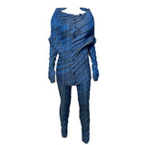 Issey Miyake Y2K Blue Pleated Top and Pant Set