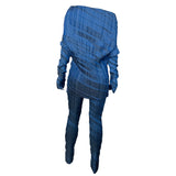 Issey Miyake Y2K Blue Pleated Top and Pant Set, back