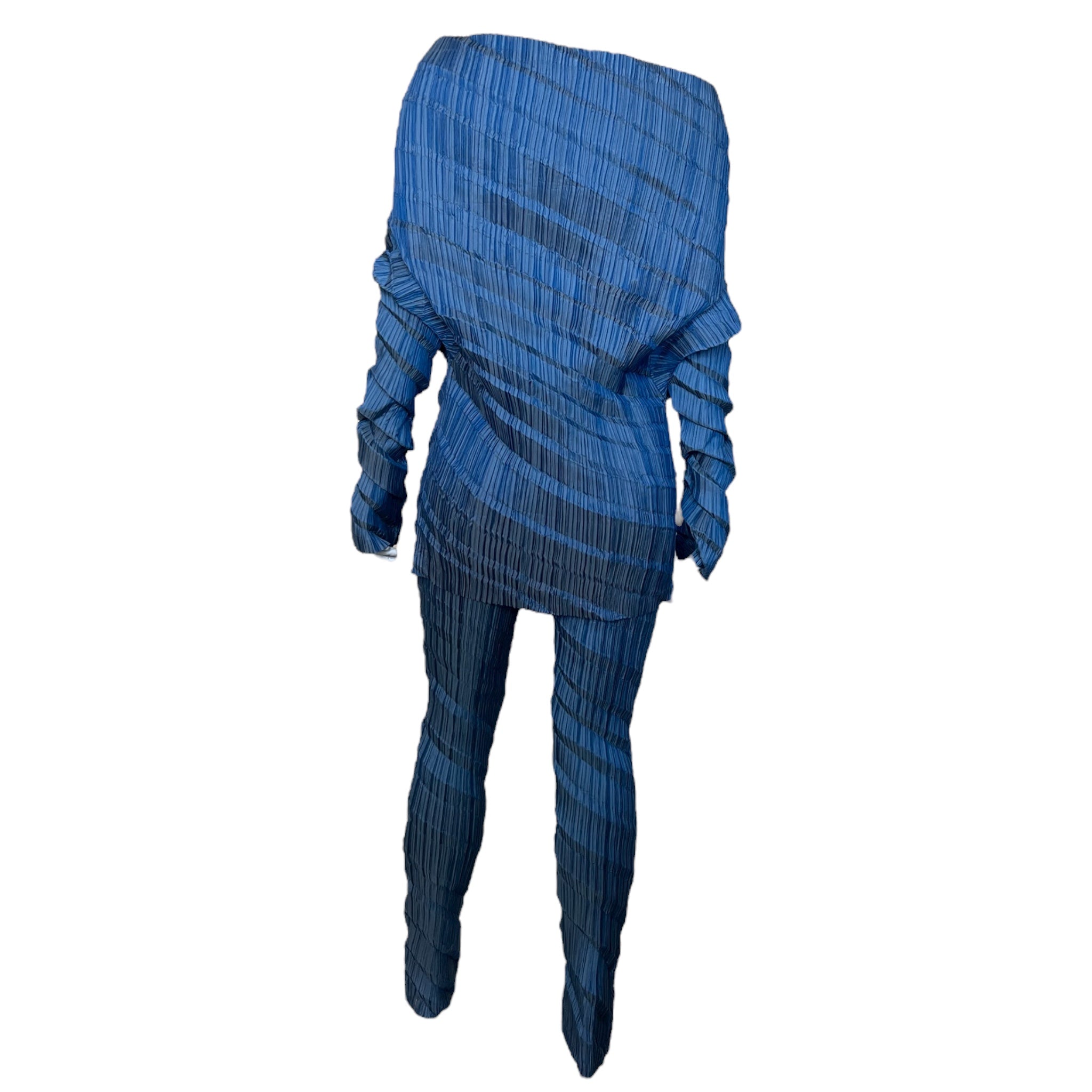 Issey Miyake Y2K Blue Pleated Top and Pant Set, back