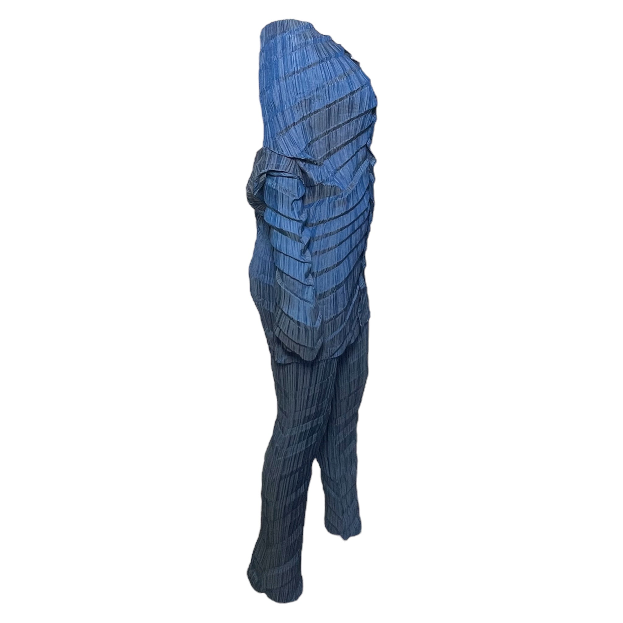 Issey Miyake Y2K Blue Pleated Top and Pant Set, side 2