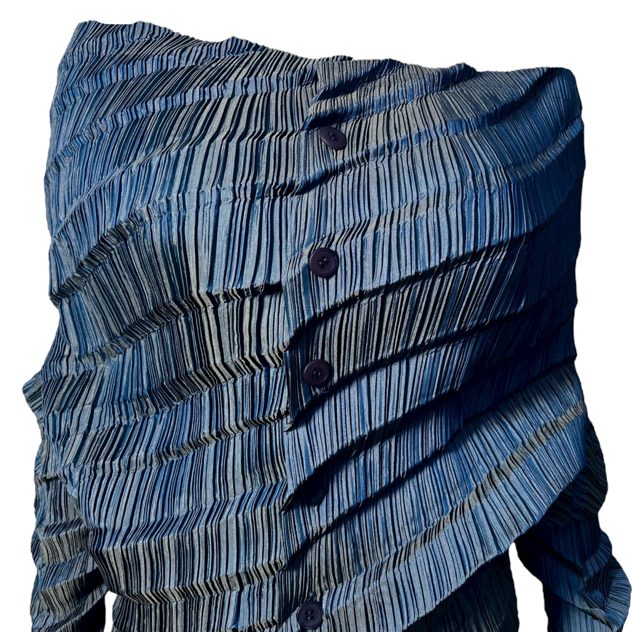 Issey Miyake Y2K Blue Pleated Top and Pant Set, top