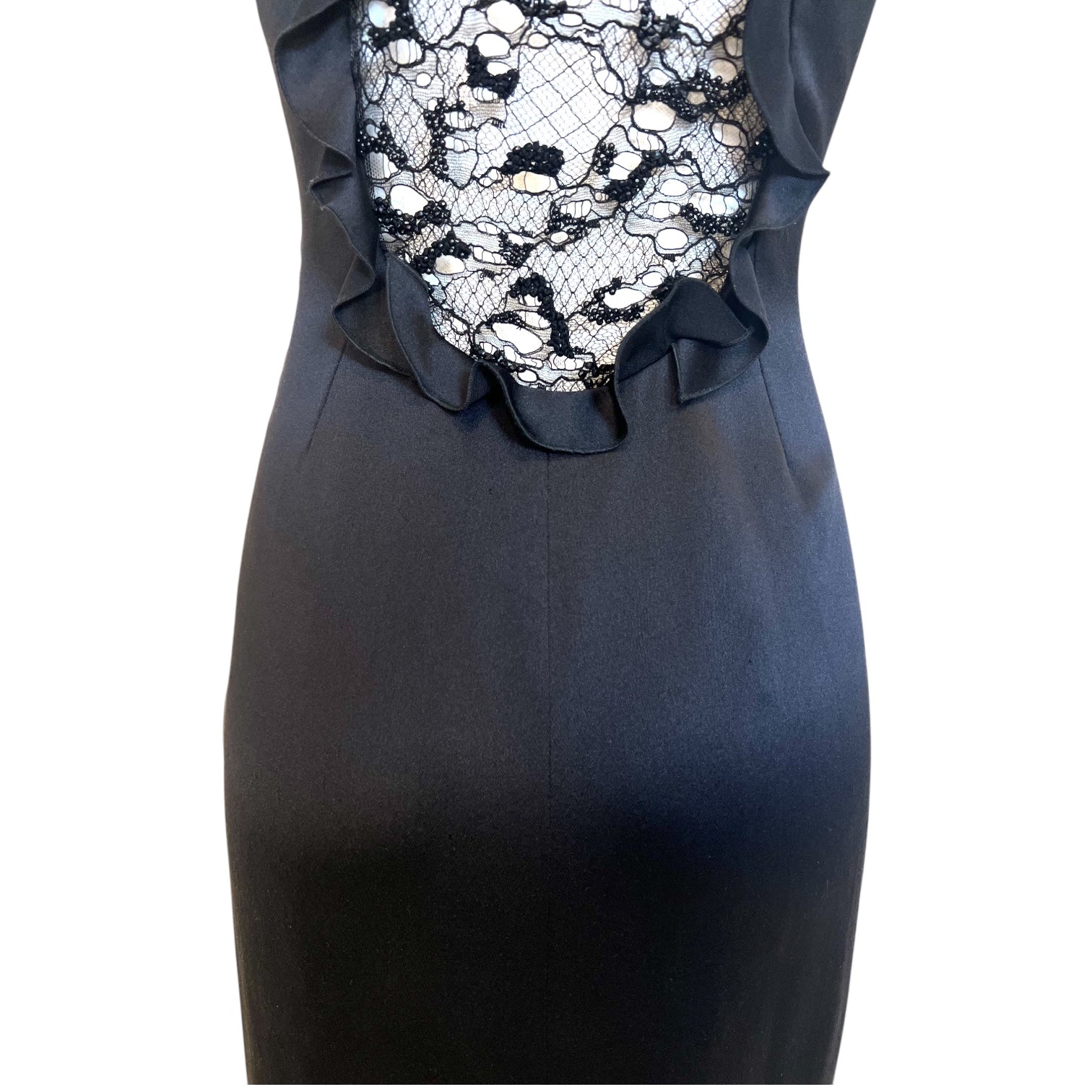 Alexander McQueen S/S 2012 Black Silk Ruffle and Lace Bodice Gown, middle back