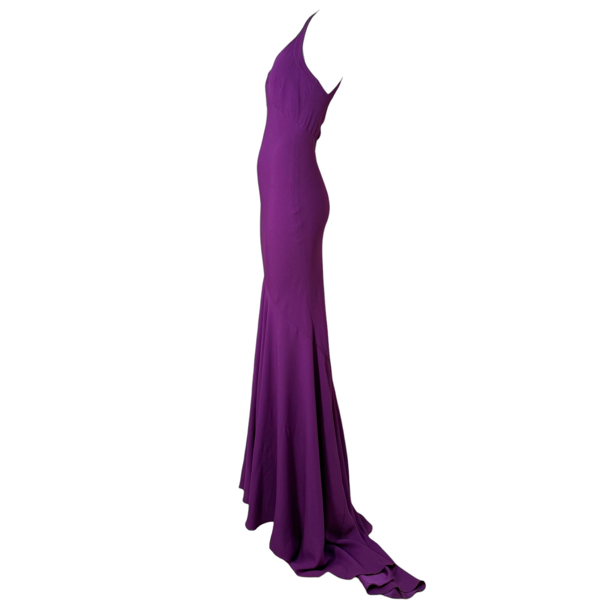 Versace 2010s Purple Matte Crepe Mermaid Gown with Train, side