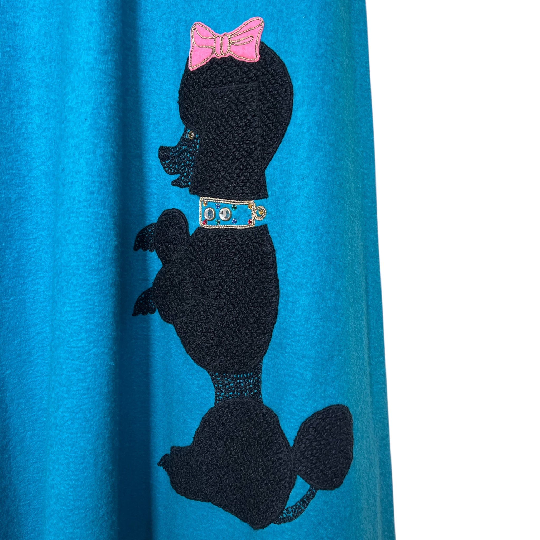 1970s Blue Felt Poodle Maxi Skirt, detail