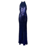 1970's Deep Purple Sequin Disco Halter Gown