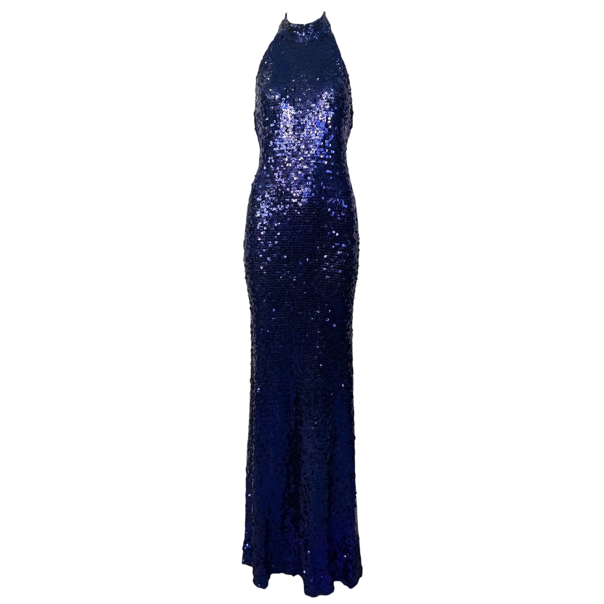 1970's Deep Purple Sequin Disco Halter Gown