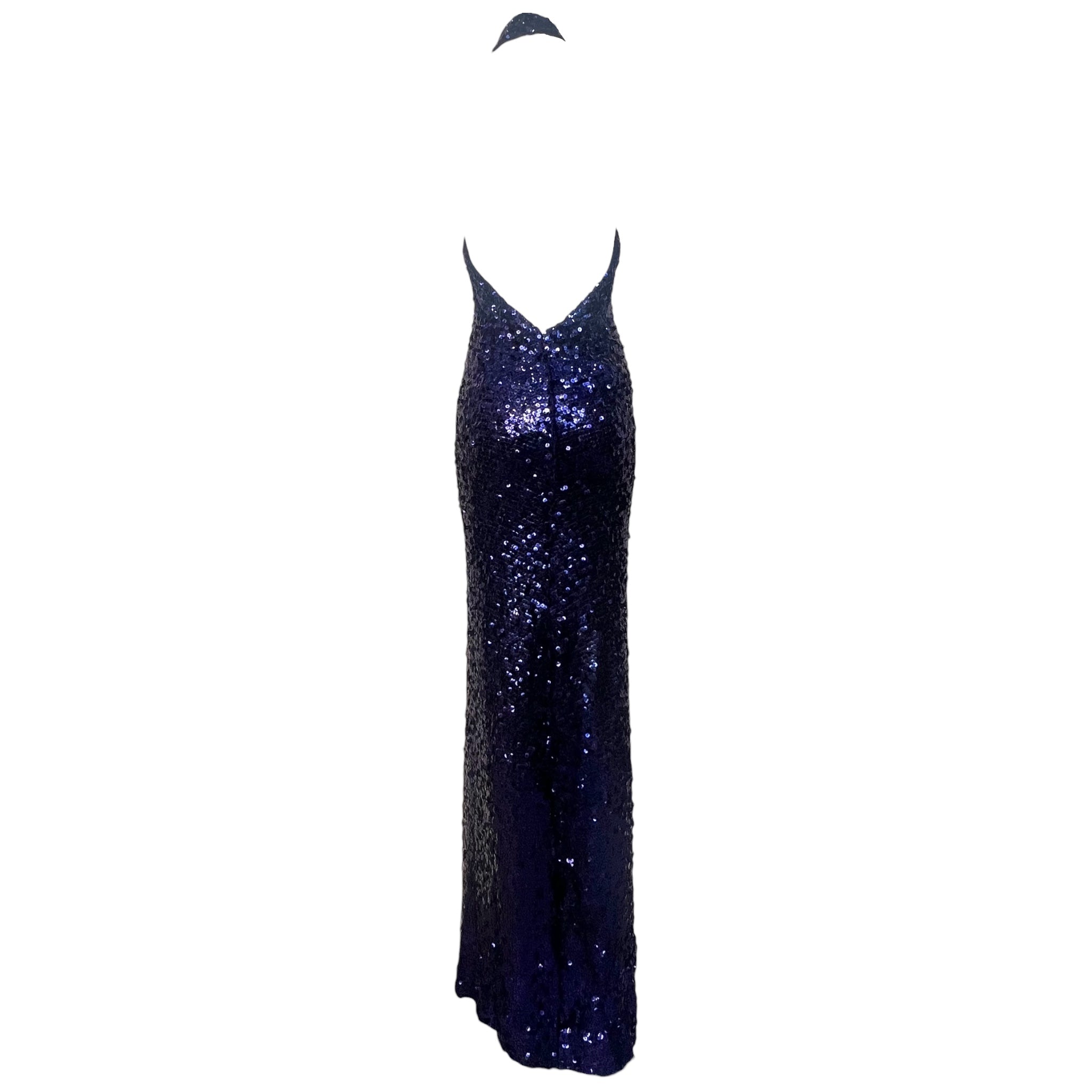 1970's Deep Purple Sequin Disco Halter Gown, back