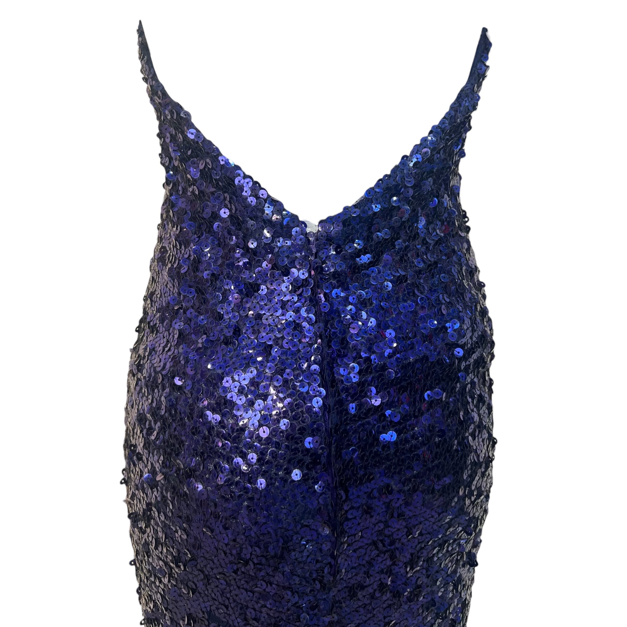 1970's Deep Purple Sequin Disco Halter Gown, back detail