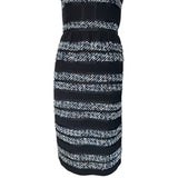 Oscar de la Renta 2000's Black Knit Dress with Tweed Stripe Appliquéd Bands, skirt