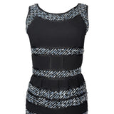Oscar de la Renta 2000's Black Knit Dress with Tweed Stripe Appliquéd Bands, top