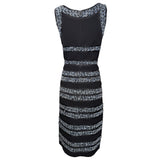 Oscar de la Renta 2000's Black Knit Dress with Tweed Stripe Appliquéd Bands, back