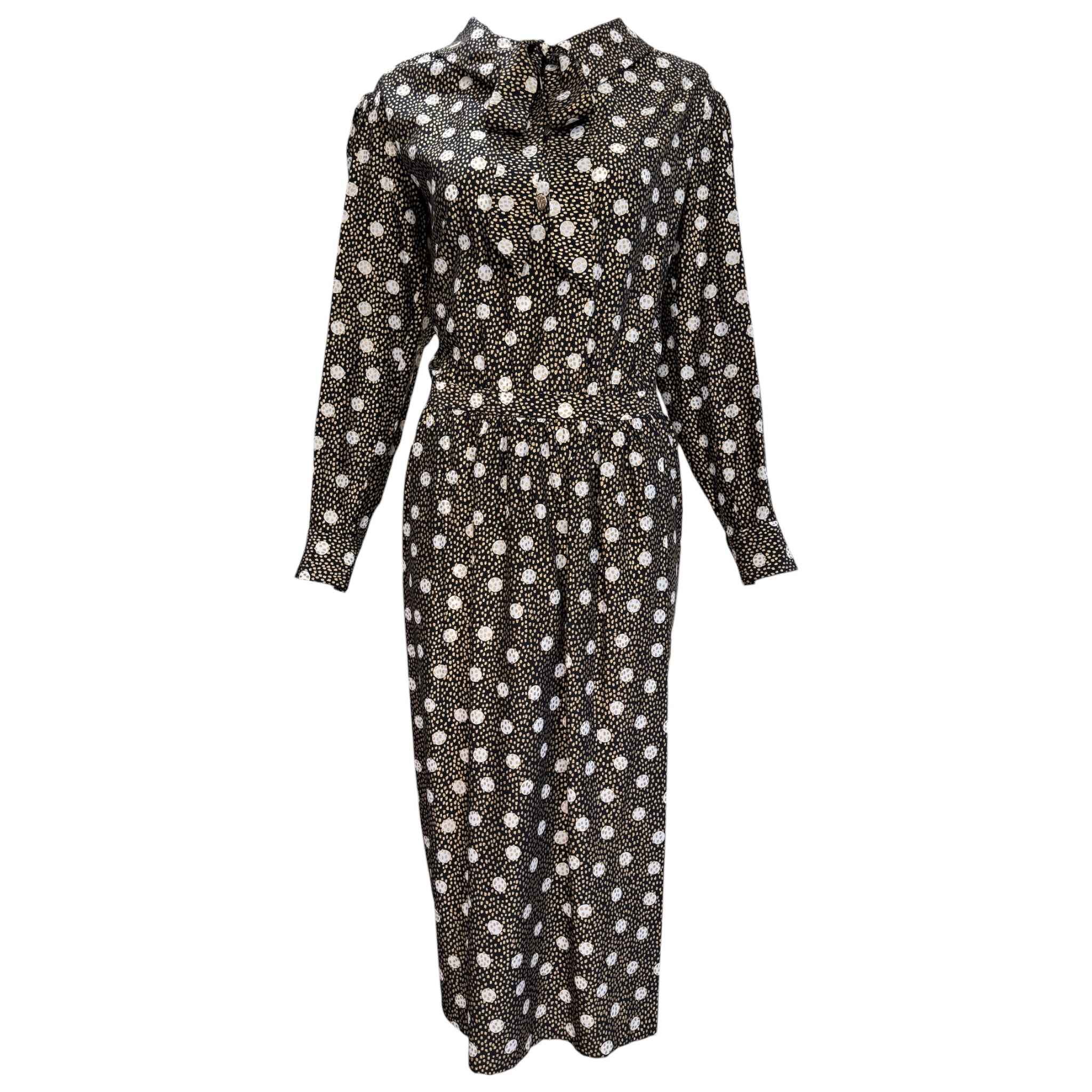 Saint Laurent 1990s Silk Dotted Print Dress