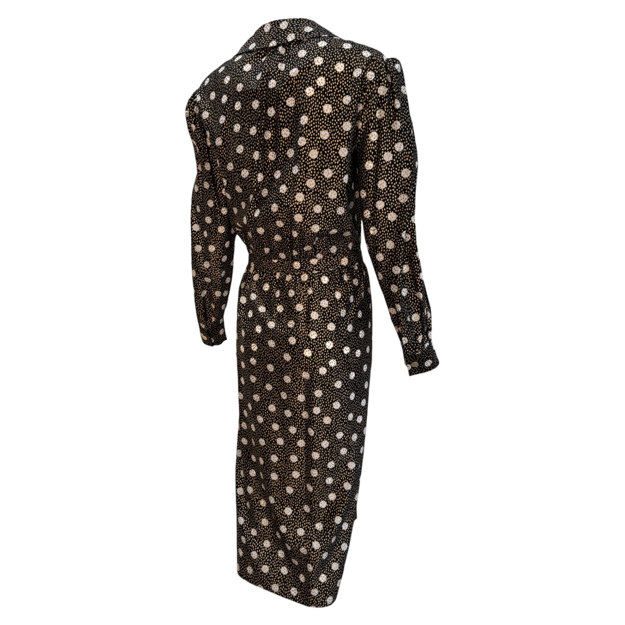 Saint Laurent 1990s Silk Dotted Print Dress, back