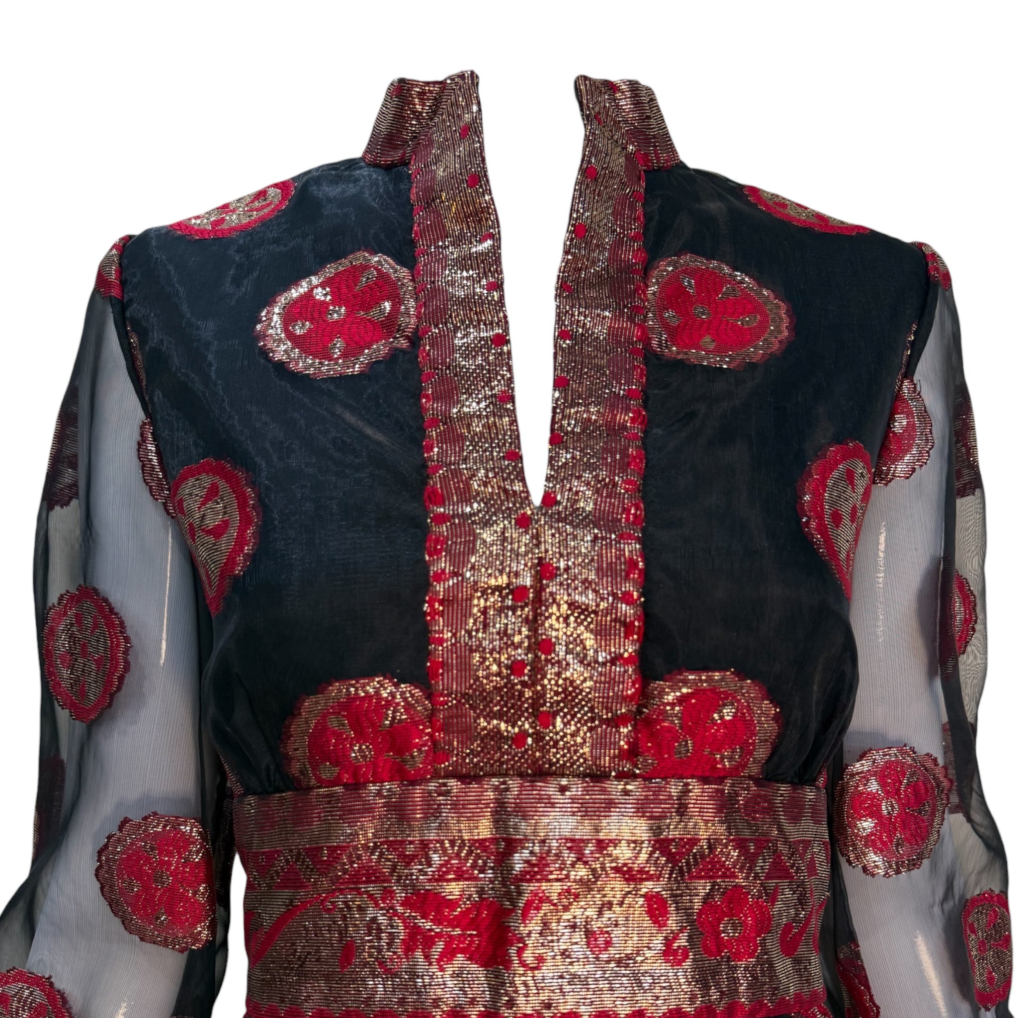 Malcolm Starr 1970s Black, Red and Gold Lurex Dress, top