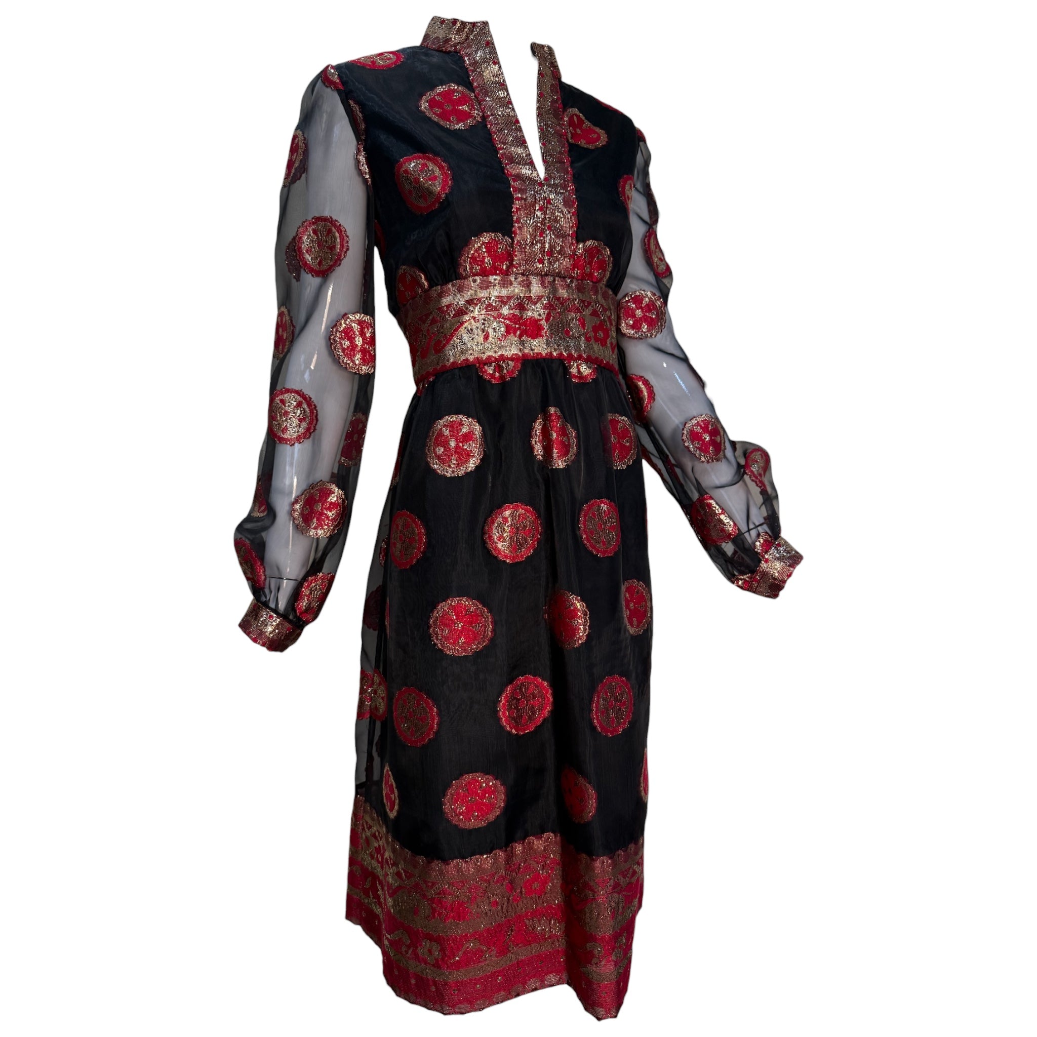 Malcolm Starr 1970s Black, Red and Gold Lurex Dress, side